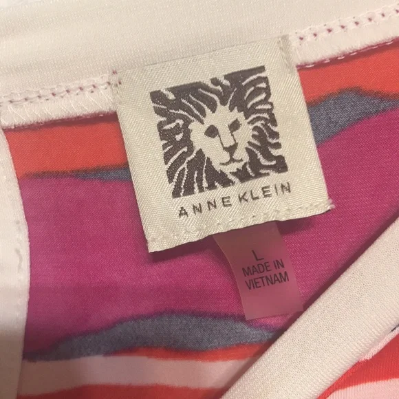 ANNE KLEIN Mulit-colored Top (orange, raspberry, white & navy), Button-Down Back - Picture 2 of 7